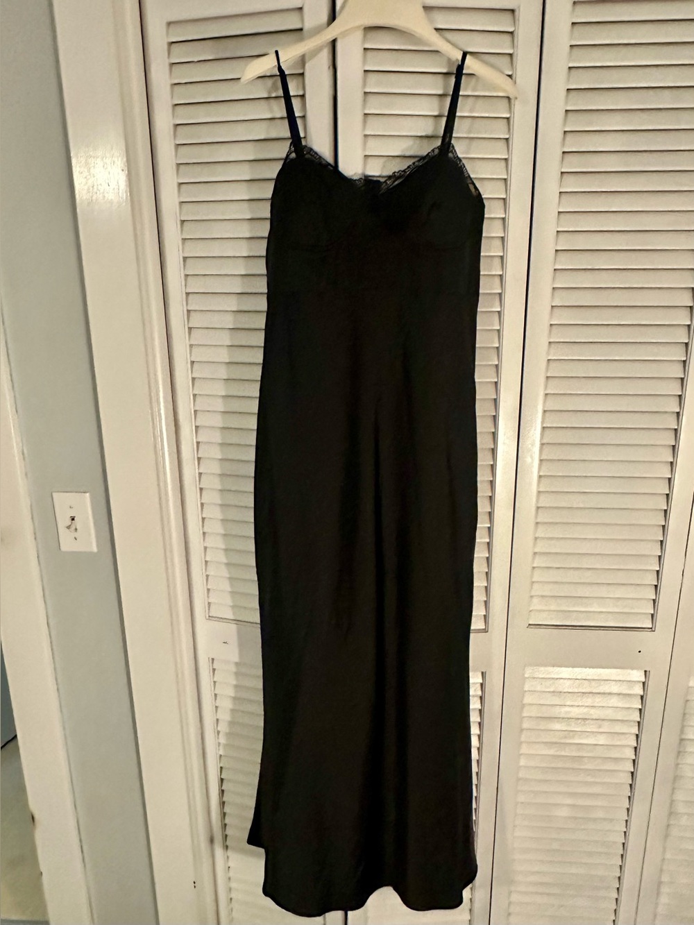 Black satin slip dress